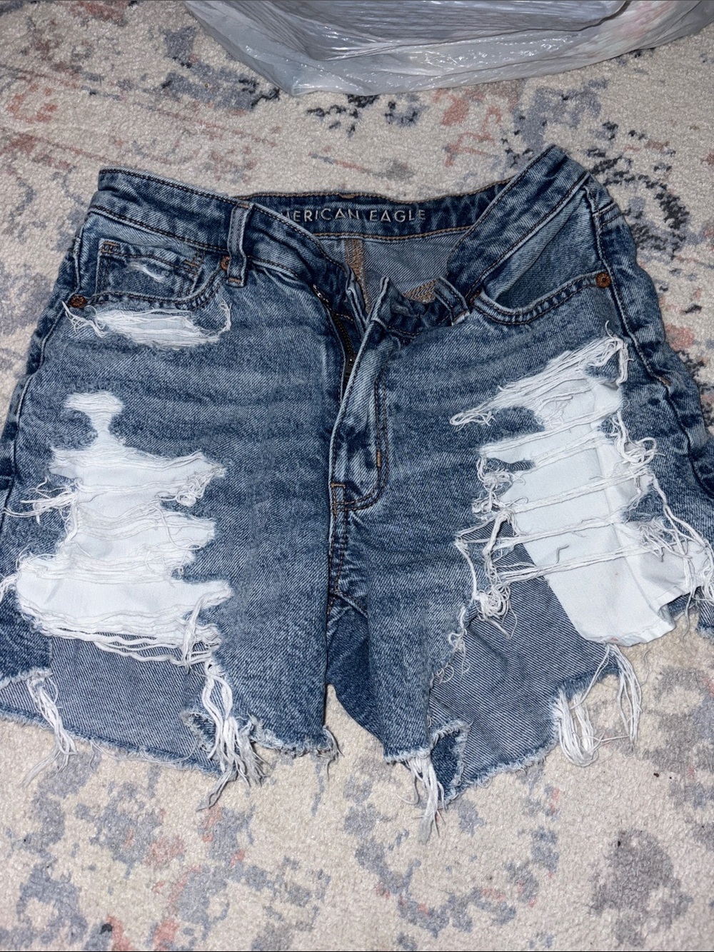 American Eagle Outfitters Ripped Dark Blue High-Rise Jean Shorts size 2